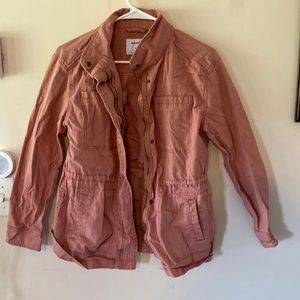 Pink, winches waist jacket. Blush pink.